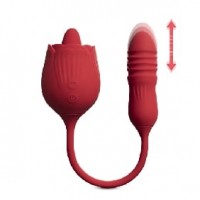 Thrusting Vibrator (Type II) 10-Speed Silicone Clitoral Rose with Vibrating Tongue RED